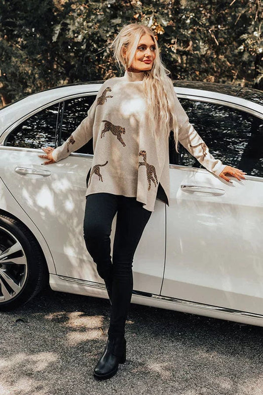 Naotstore - Casual retro tiger and leopard print long-sleeved top
