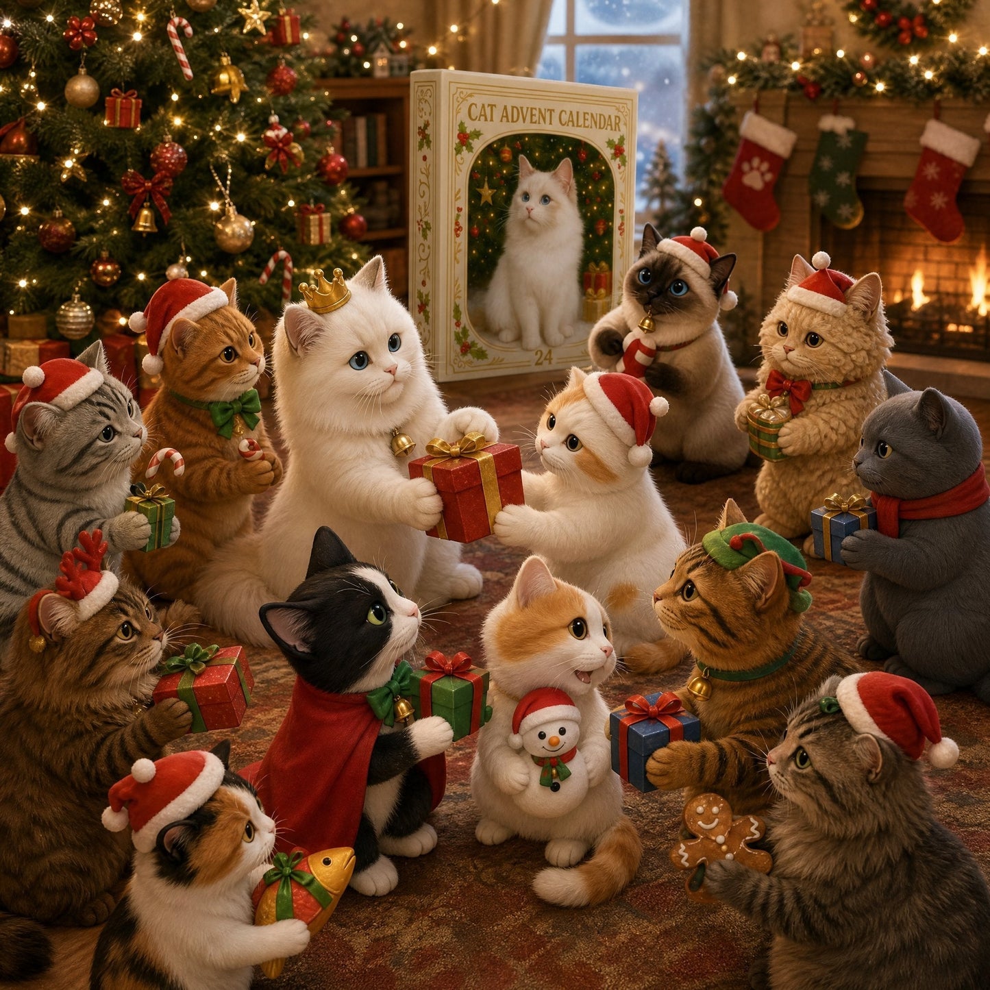 💥24‑Day Christmas Countdown Calendar🐱 Adorable Cat Tree Ornaments