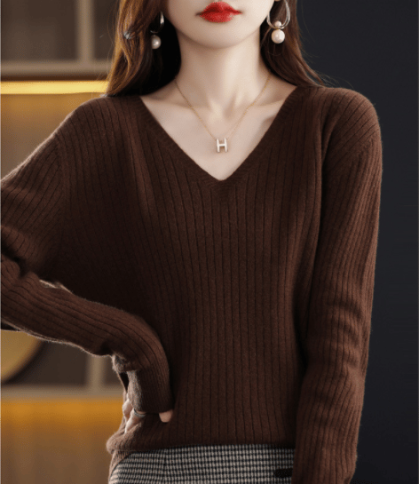 💥Hottest items this month - V-Neck Pullover Long Sleeve Solid Color Cashmere Sweater - naotstore