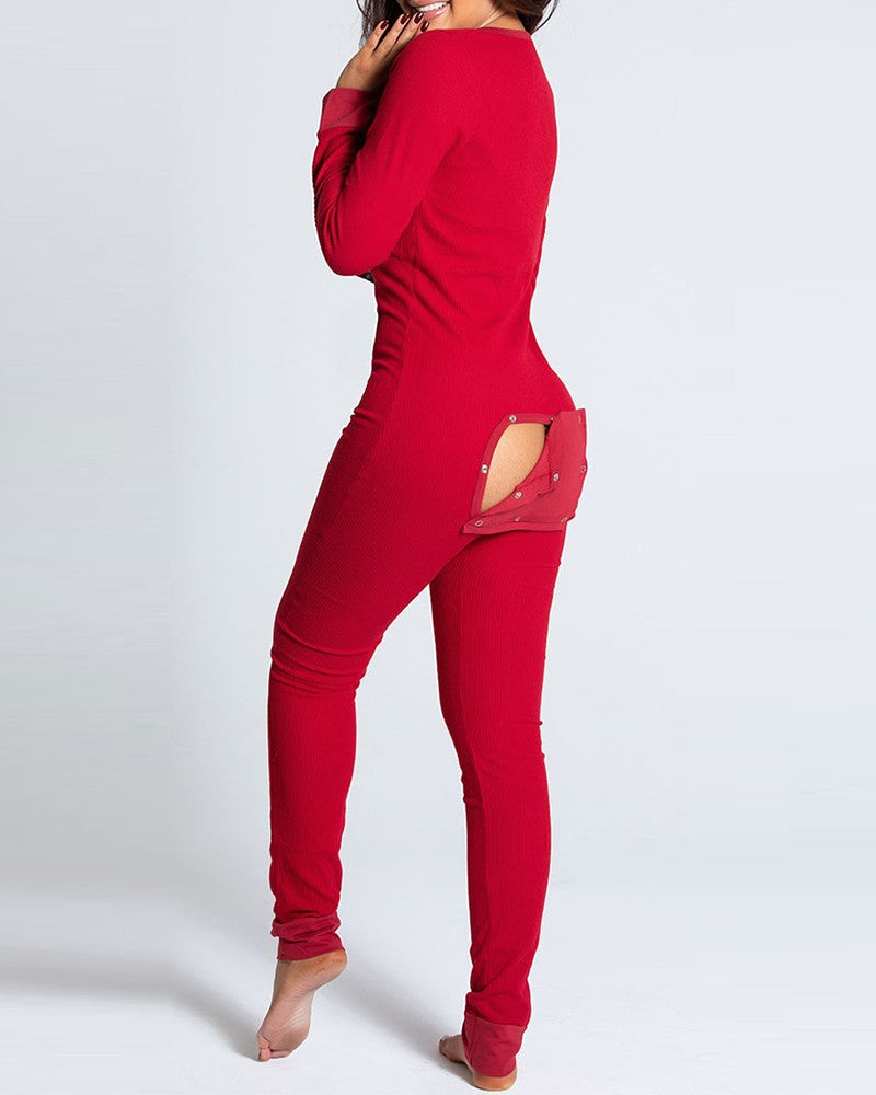 Naotstore - Christmas Button Flap Sexy Jumpsuit For Women