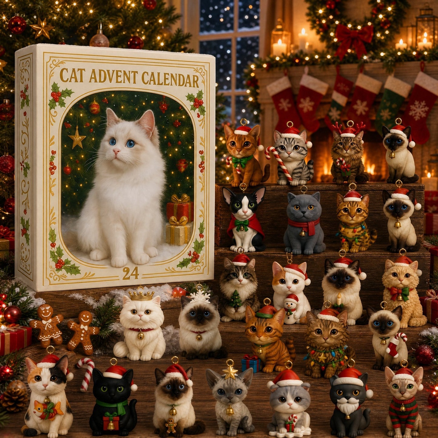 💥24‑Day Christmas Countdown Calendar🐱 Adorable Cat Tree Ornaments