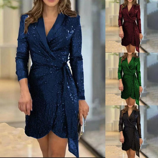 Naotstore - Fashion sexy sequin solid color solid waist dress for lady
