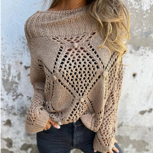 🔥This month's best-selling products💕Hollow-out Knitted Round Neck Sweater - naotstore