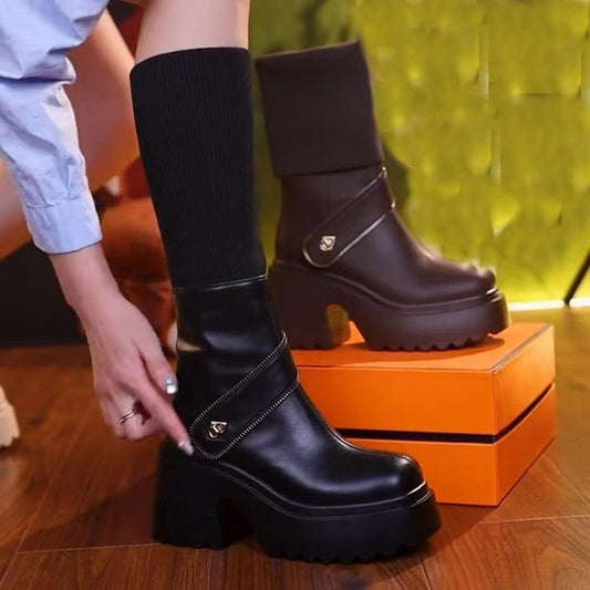 Naotstore - Women's Platform Chunky Heel Knee High Boots