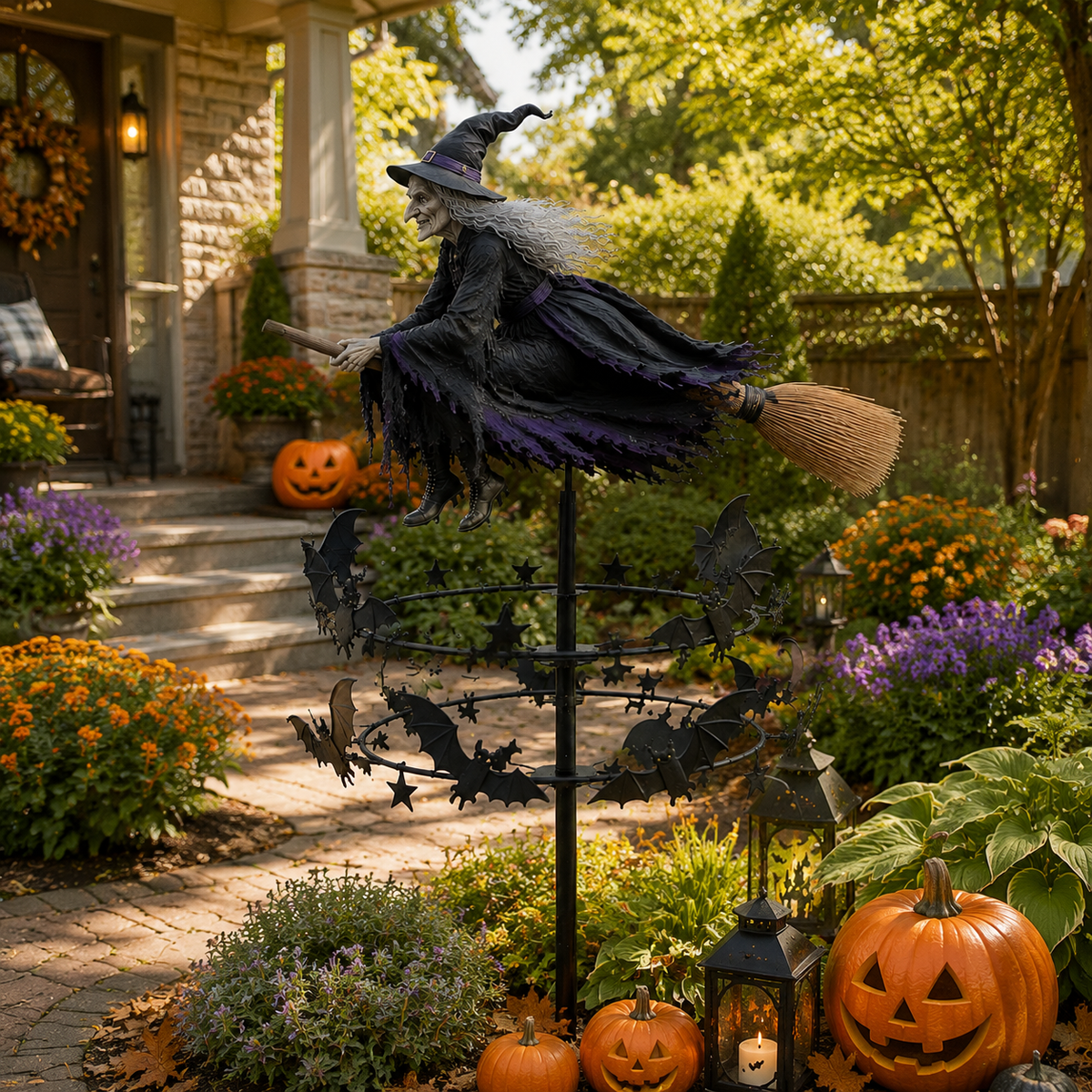 🧙‍♀️Enchanted Witch Wind Spinner ✨ Whimsical Outdoor Halloween Garden Decor