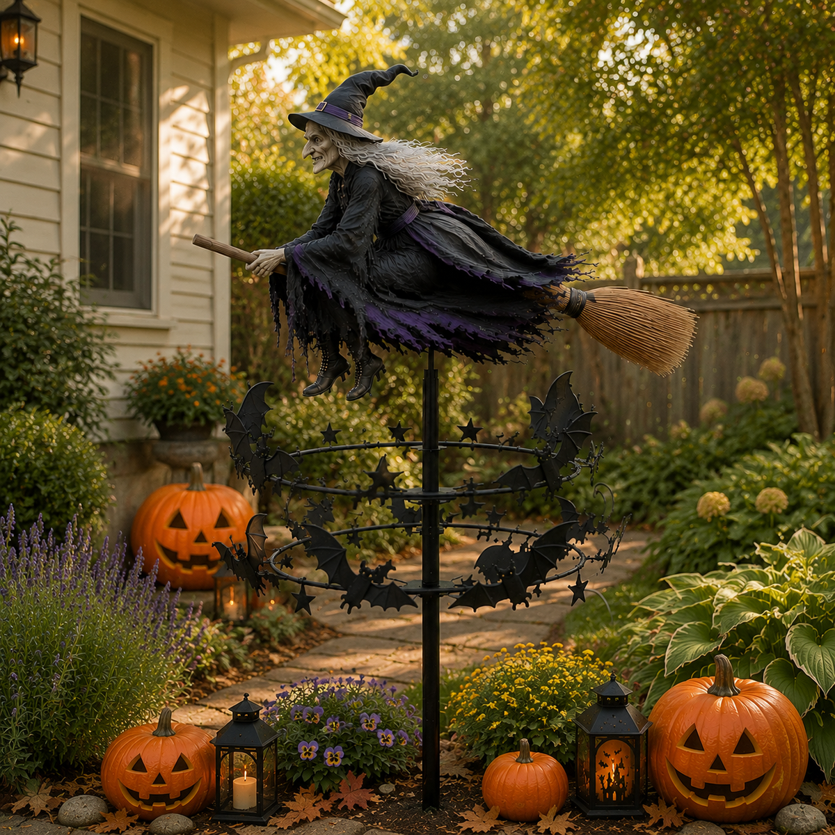 🧙‍♀️Enchanted Witch Wind Spinner ✨ Whimsical Outdoor Halloween Garden Decor