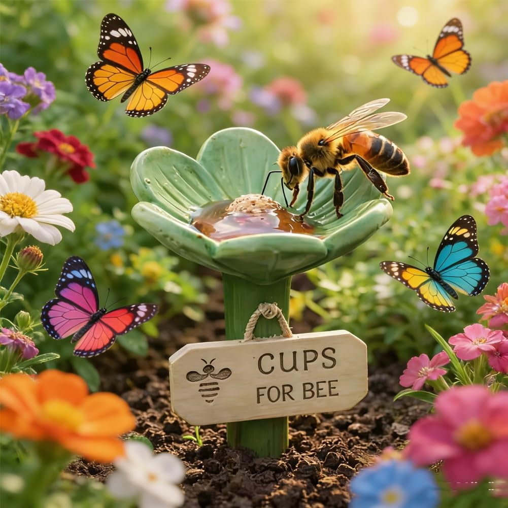 🌻🐝Flower-shaped bee watering station – Ceramic garden watering cup