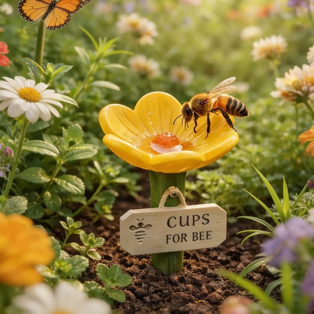 🌻🐝Flower-shaped bee watering station – Ceramic garden watering cup