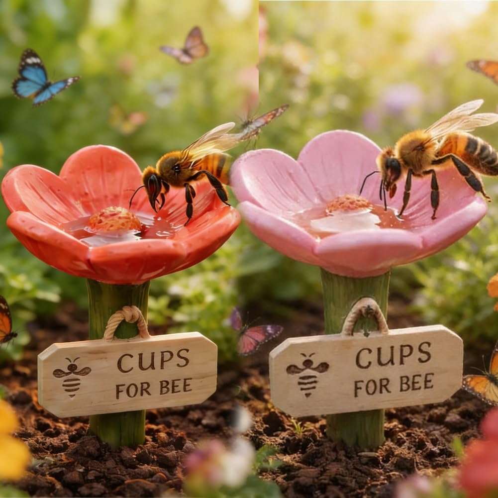 🌻🐝Flower-shaped bee watering station – Ceramic garden watering cup