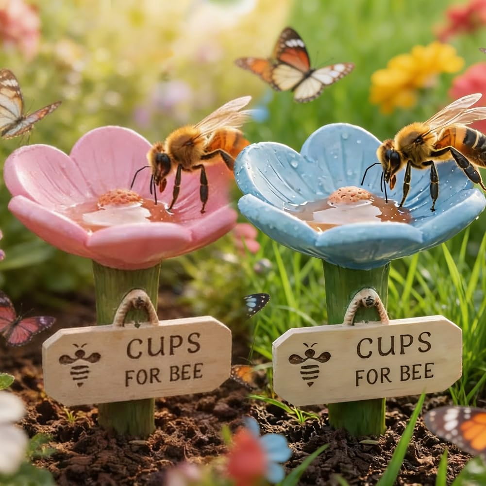 🌻🐝Flower-shaped bee watering station – Ceramic garden watering cup