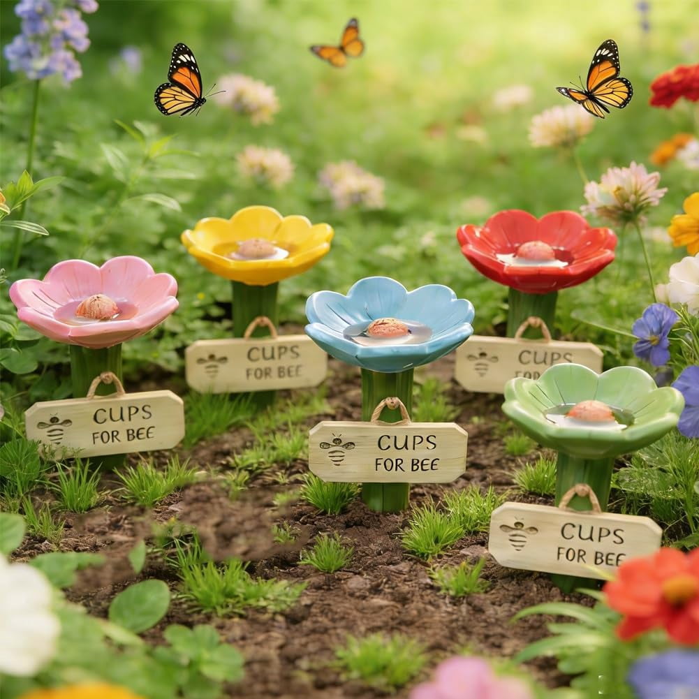 🌻🐝Flower-shaped bee watering station – Ceramic garden watering cup