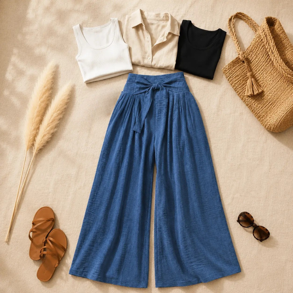 💙Summer Women's Lace-up Wide-Leg High-Waisted Pants
