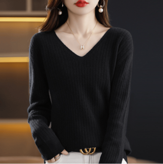 💥Hottest items this month - V-Neck Pullover Long Sleeve Solid Color Cashmere Sweater - naotstore