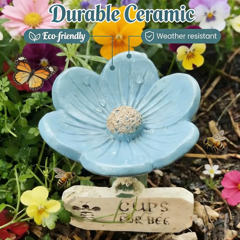 🌻🐝Flower-shaped bee watering station – Ceramic garden watering cup