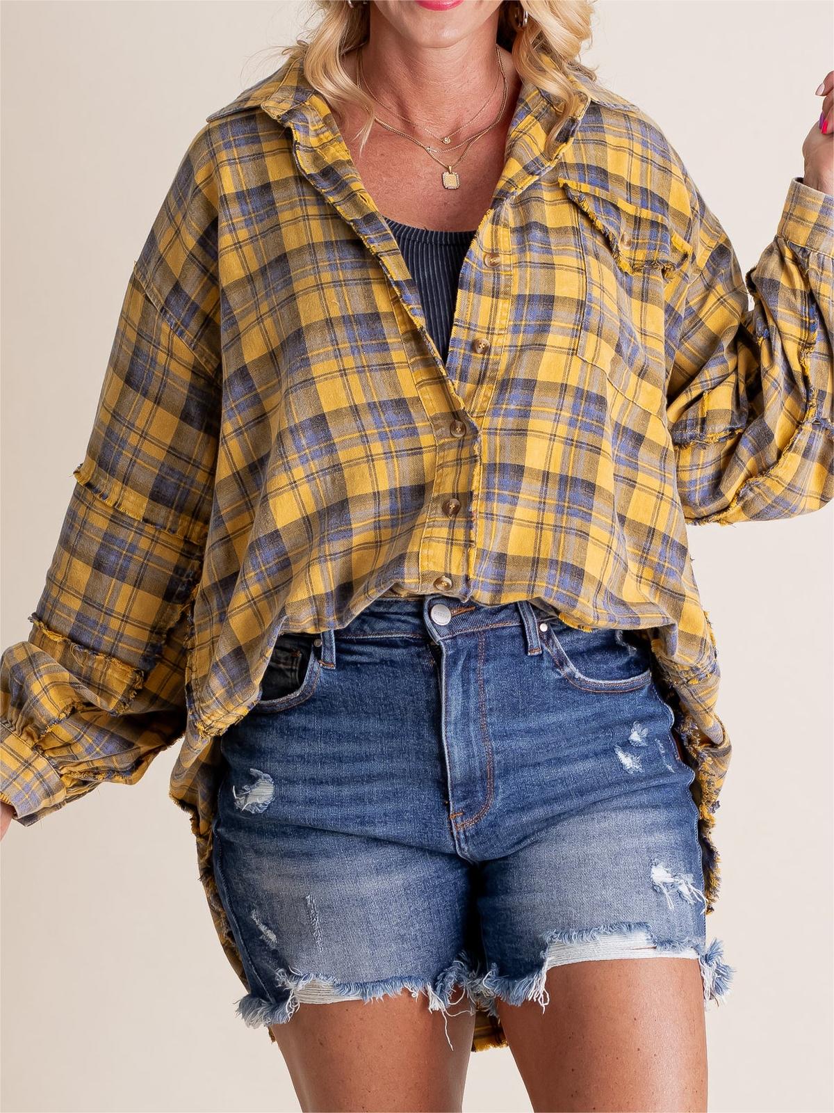 👚Last day! 💥Special sale - Women's Seams Raw Edge Washed Oversized Shirt Jacket with Pockets - naotstore