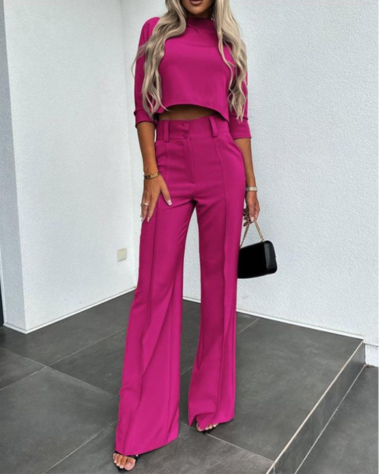 💥Hottest items this month - Solid Color Jacket & High Waist Straight Pants Set - naotstore