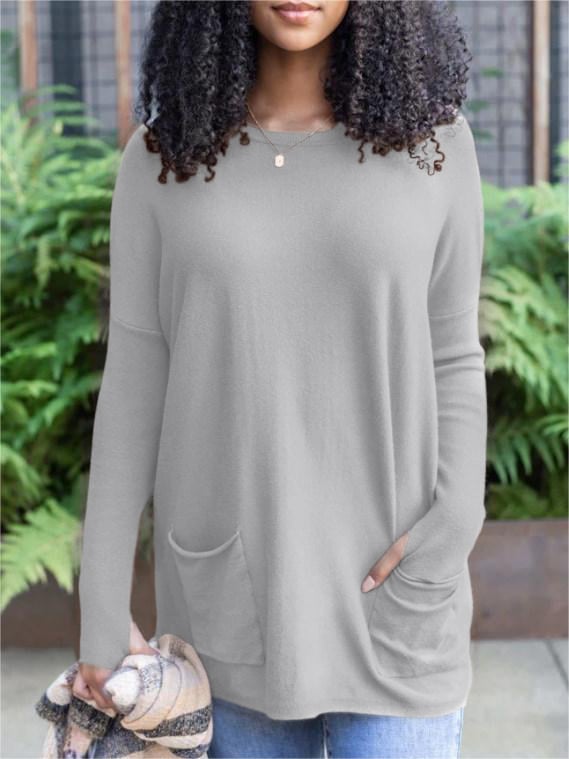 ✨This month's best-selling products💥LONG SLEEVE THUMBHOLE SWEATER POCKET TUNIC - naotstore