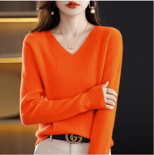 💥Hottest items this month - V-Neck Pullover Long Sleeve Solid Color Cashmere Sweater - naotstore