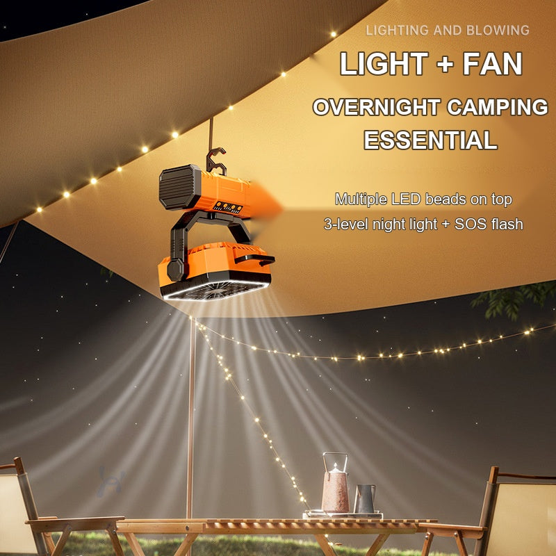 USB-C Rechargeable Outdoor Camping Fan 20000mAh, LED Light & Remote Timer Hanging Tent Fan