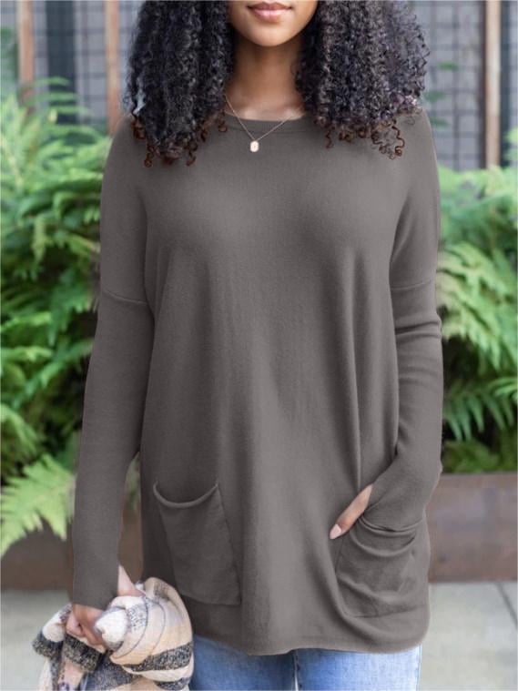 ✨This month's best-selling products💥LONG SLEEVE THUMBHOLE SWEATER POCKET TUNIC - naotstore