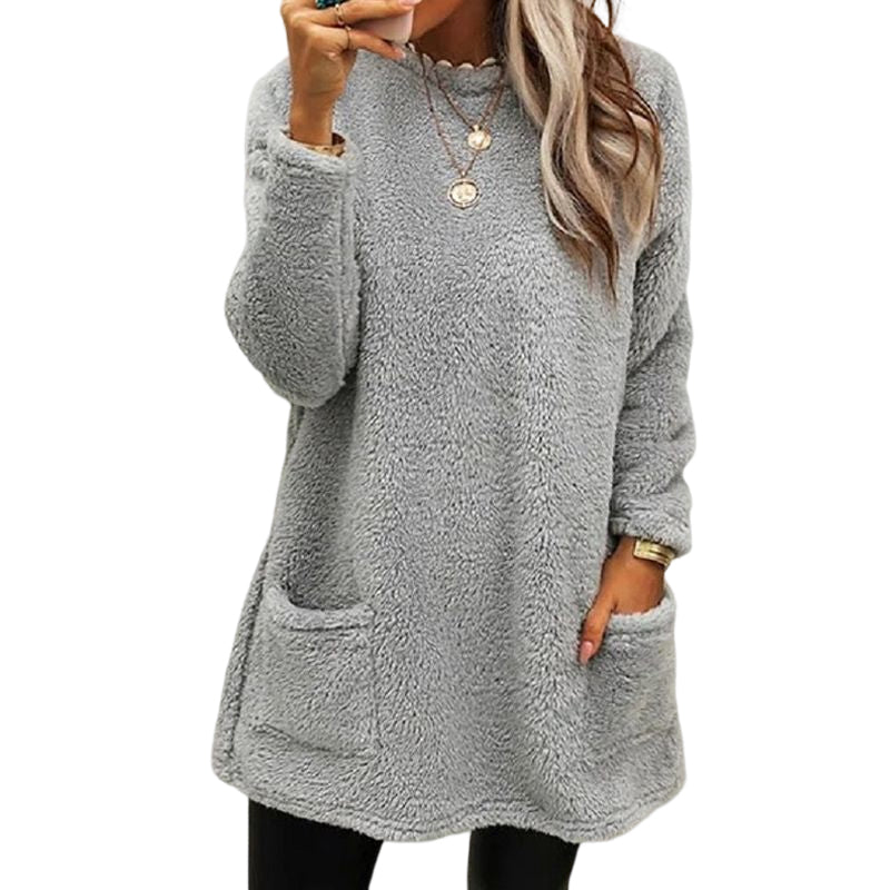 🔥Last day! 💥Special sale - Pocket Crew Neck Casual Warm Long Sleeve T-Shirt Dress - naotstore