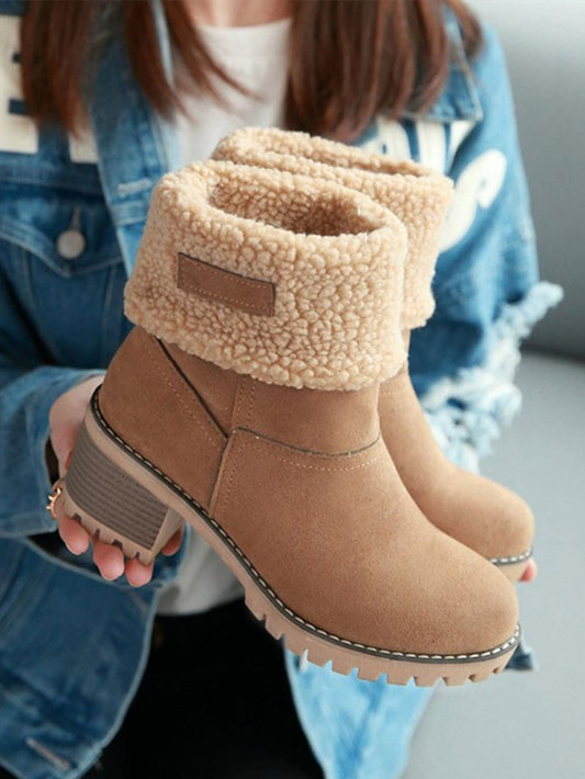 Naotstore - Suedette Cotton Lining Chunky Heeled Snow Boots
