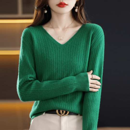 💥Hottest items this month - V-Neck Pullover Long Sleeve Solid Color Cashmere Sweater - naotstore