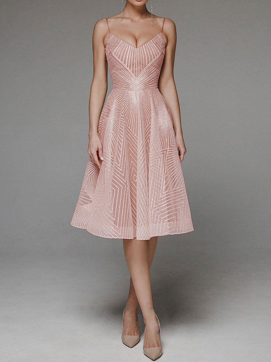 Stylish V-neck slip dress with subtle shimmer