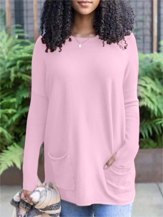 ✨This month's best-selling products💥LONG SLEEVE THUMBHOLE SWEATER POCKET TUNIC - naotstore