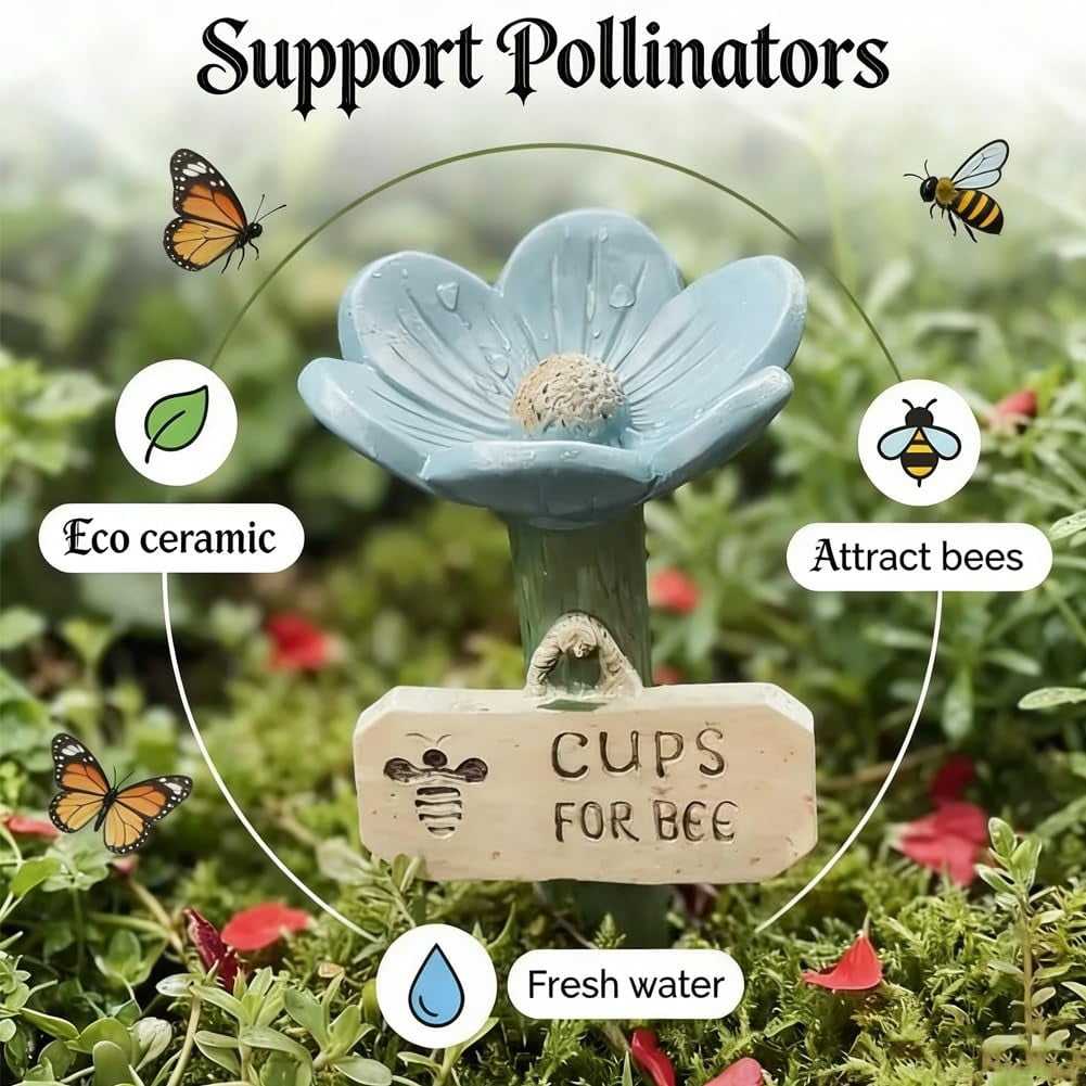 🌻🐝Flower-shaped bee watering station – Ceramic garden watering cup