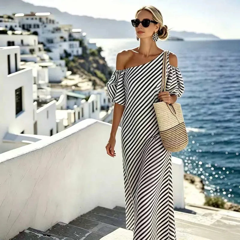 👗Summer Fashion Striped Off-Shoulder Dress