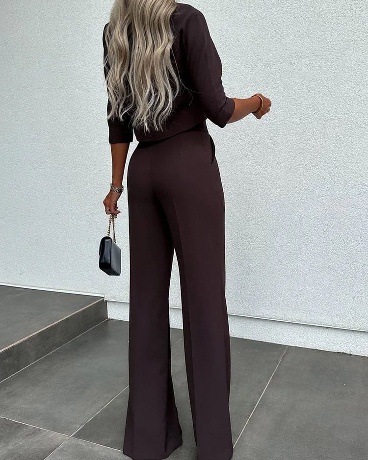 💥Hottest items this month - Solid Color Jacket & High Waist Straight Pants Set - naotstore