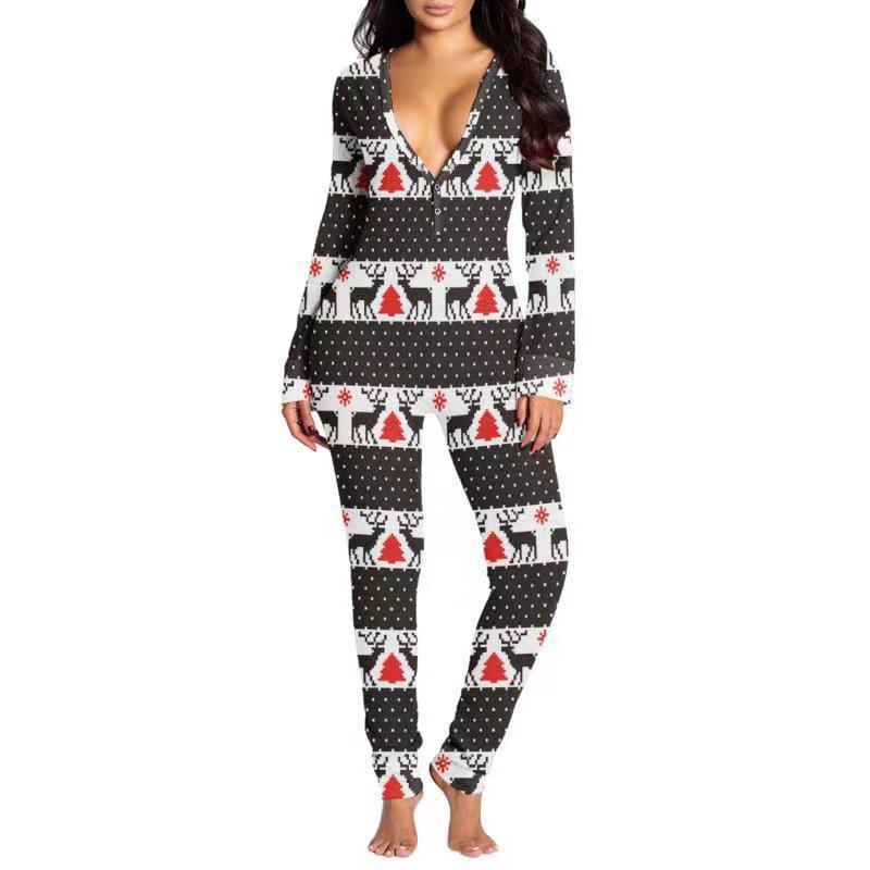 Naotstore - Christmas Button Flap Sexy Jumpsuit For Women