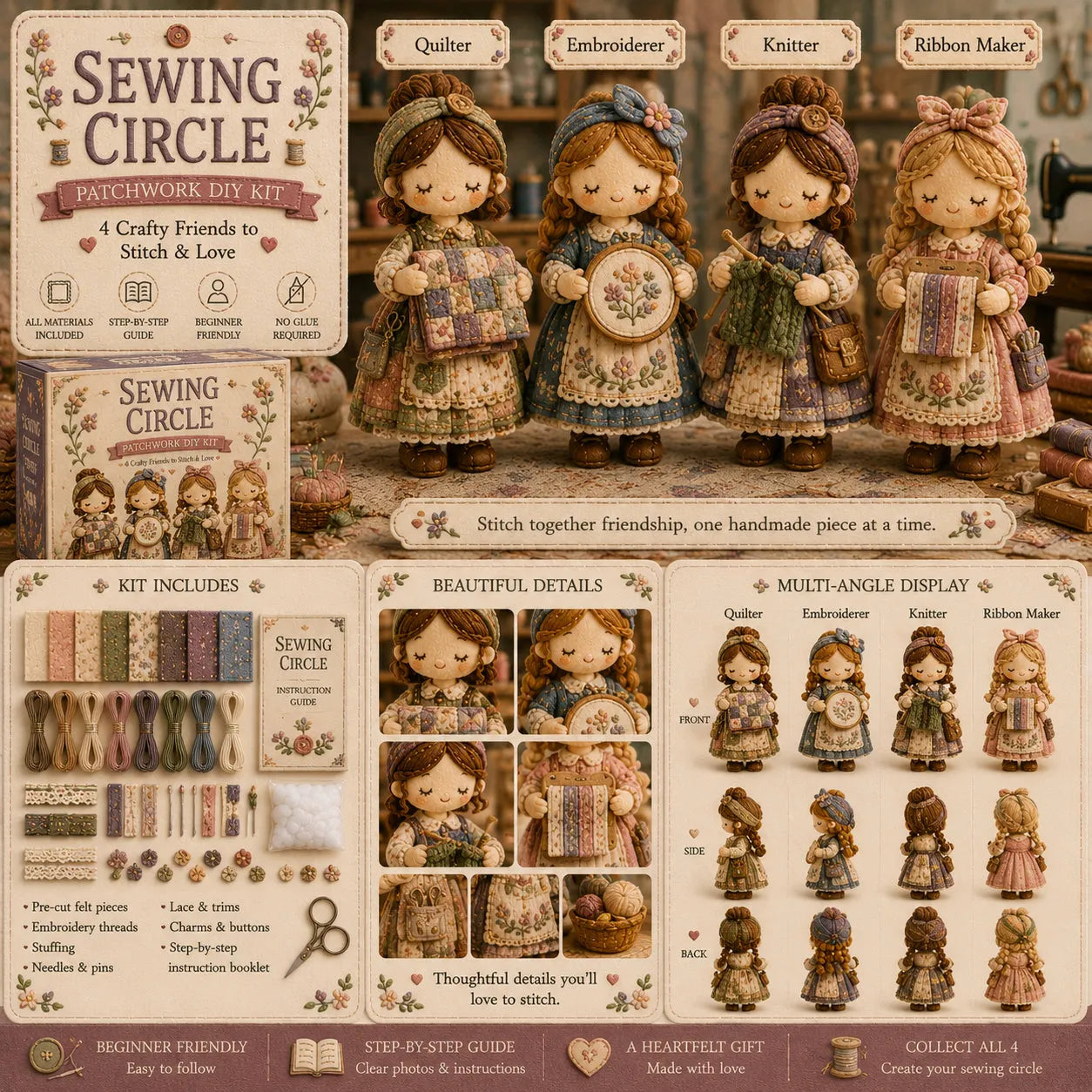🧵👧Tiny Worlds Patchwork DIY Kit – Cute Mini Fabric Scene Craft Set