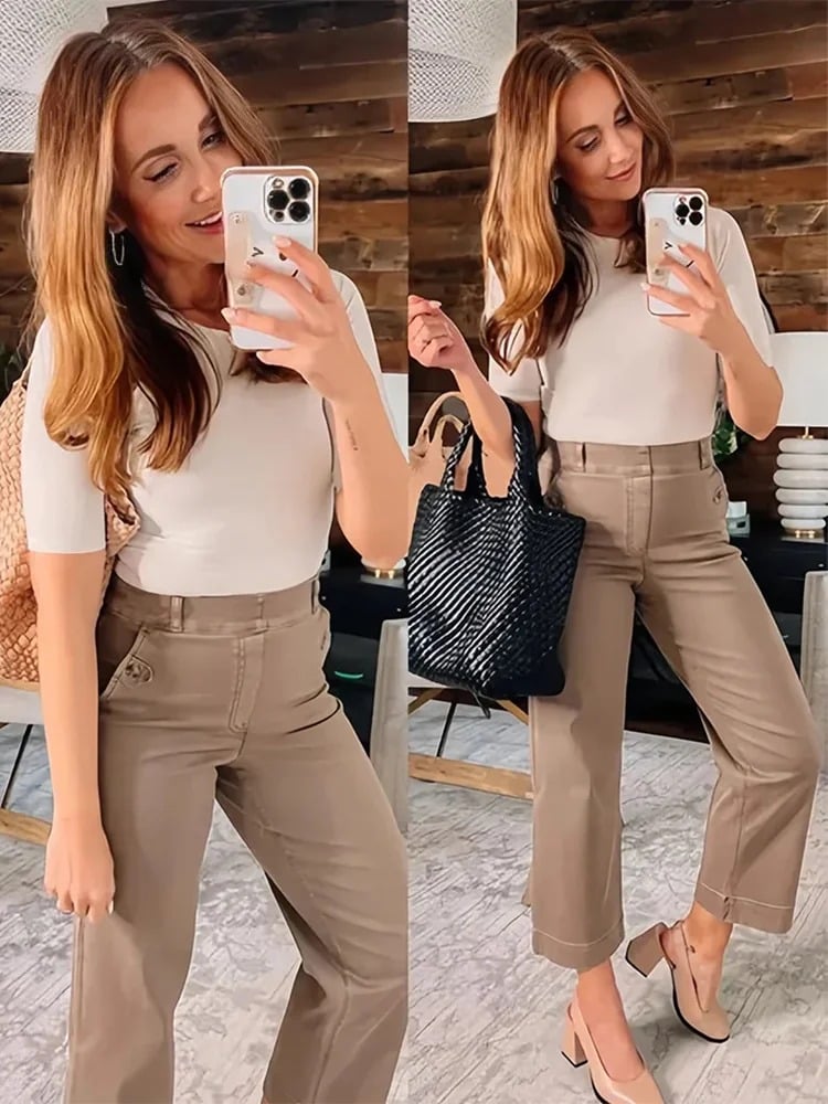 😍Last day! 💥Special sale -Tummy Control Twill Cropped Wide Leg Pant - naotstore