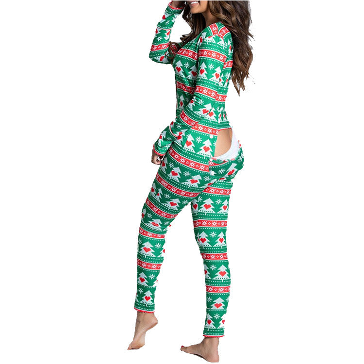 Naotstore - Christmas Button Flap Sexy Jumpsuit For Women