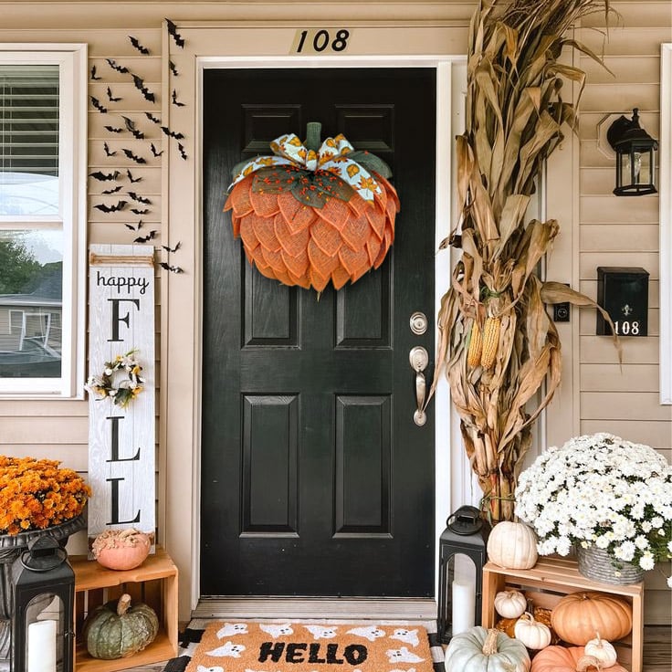 🍁Last day! 💥Special sale - Farmhouse Pumpkin Wreath For Front Door - naotstore