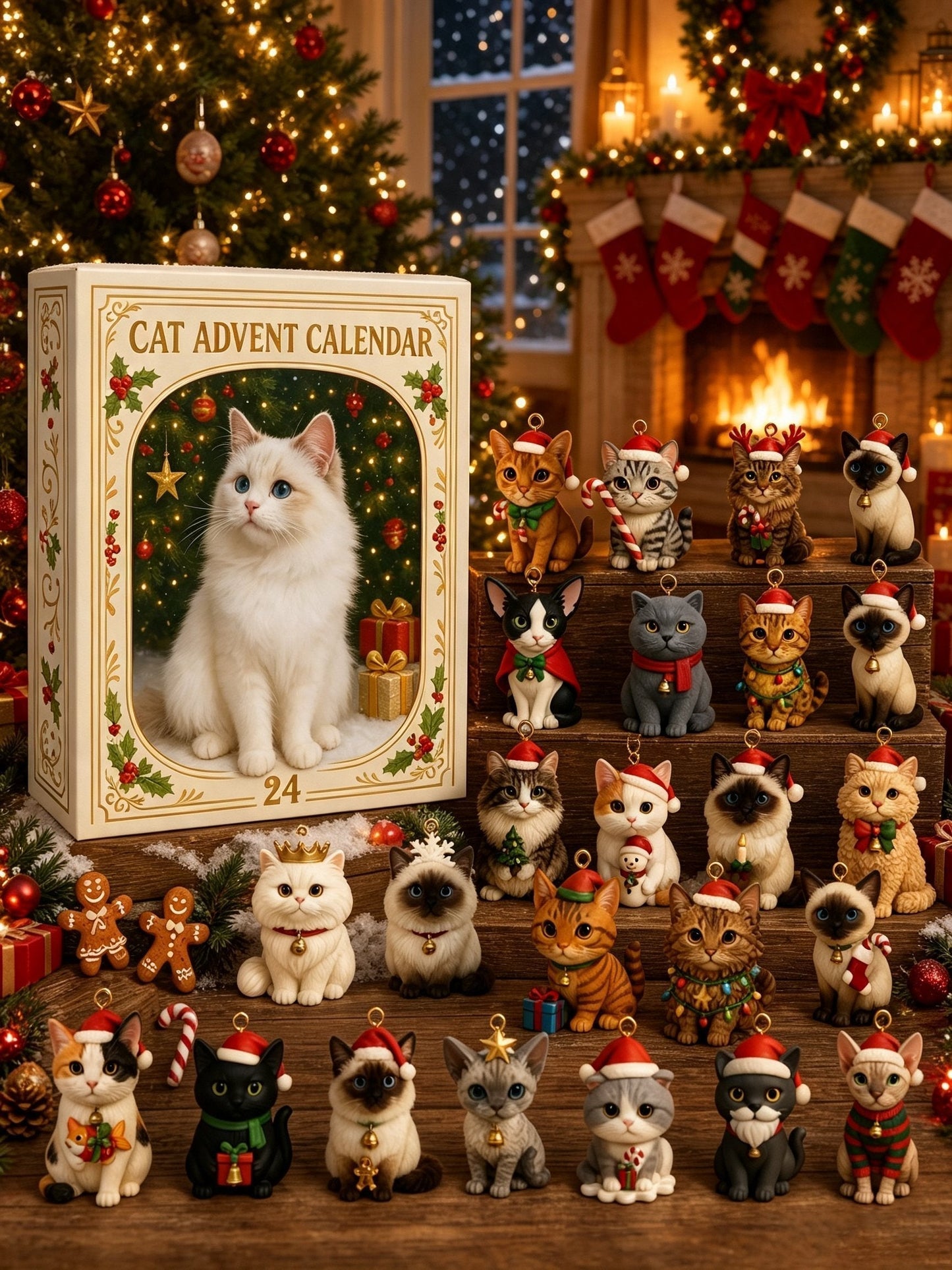 💥24‑Day Christmas Countdown Calendar🐱 Adorable Cat Tree Ornaments