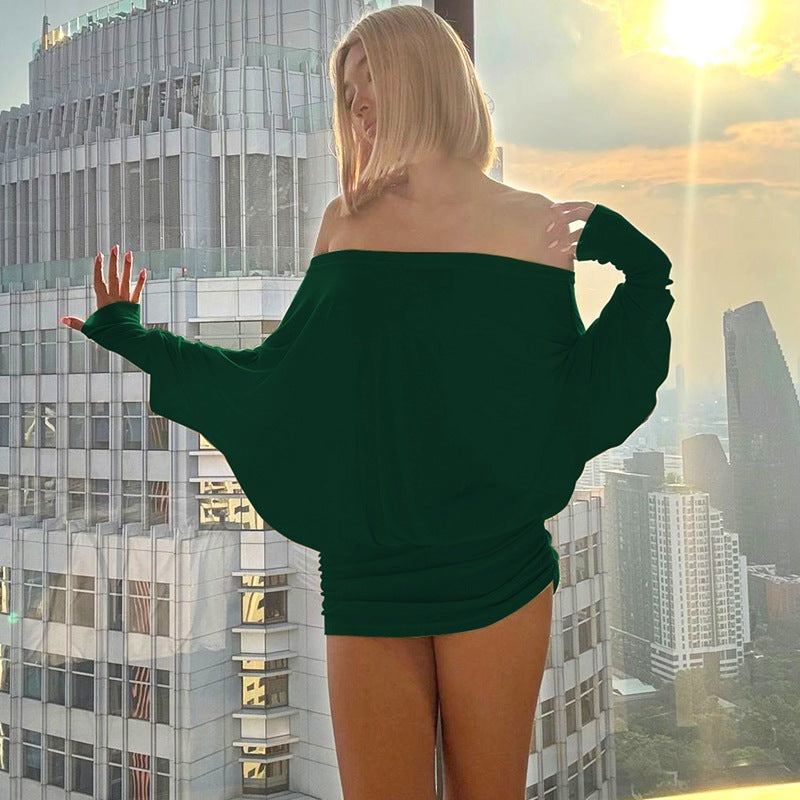 Off-shoulder sheer long-sleeved mini dress