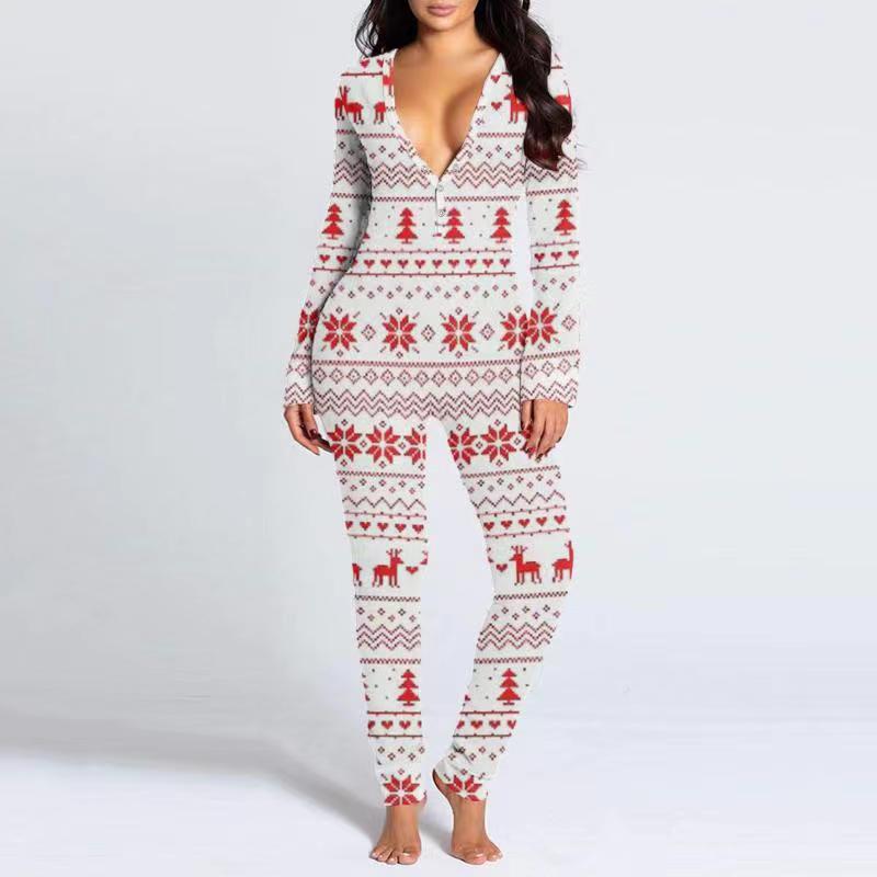 Naotstore - Christmas Button Flap Sexy Jumpsuit For Women