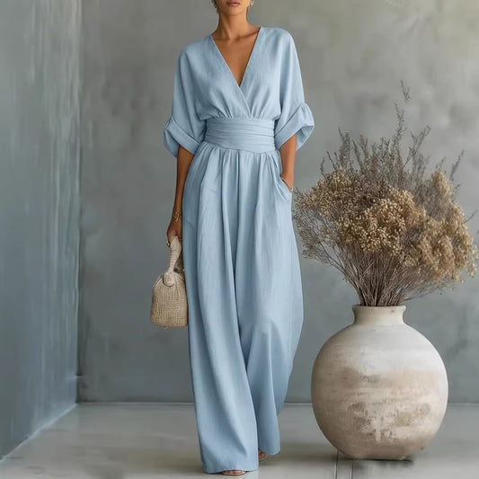 🎀🎀Elegant One-Piece V-Neck Jumpsuit with Slimming Waist Fit