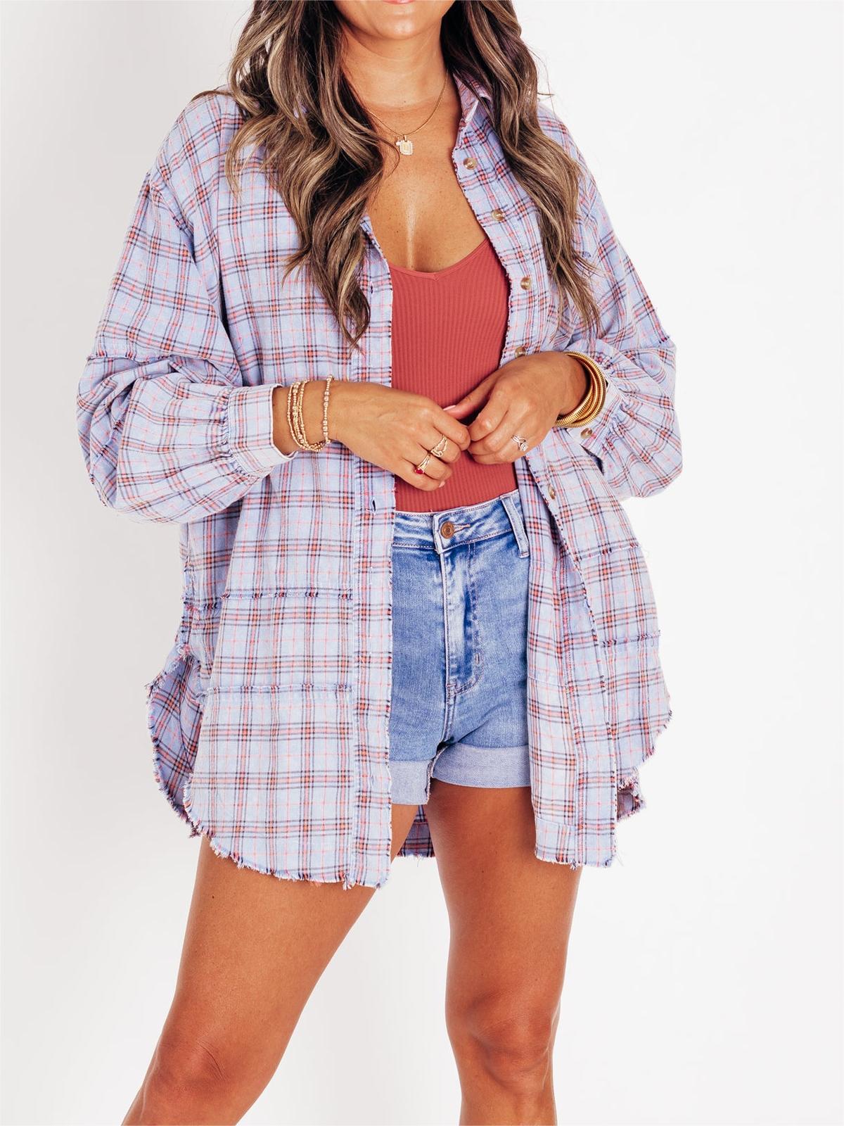 👚Last day! 💥Special sale - Women's Seams Raw Edge Washed Oversized Shirt Jacket with Pockets - naotstore