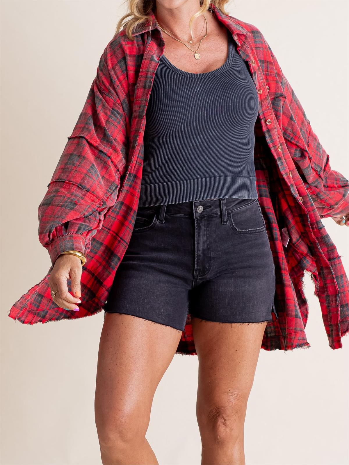 👚Last day! 💥Special sale - Women's Seams Raw Edge Washed Oversized Shirt Jacket with Pockets - naotstore