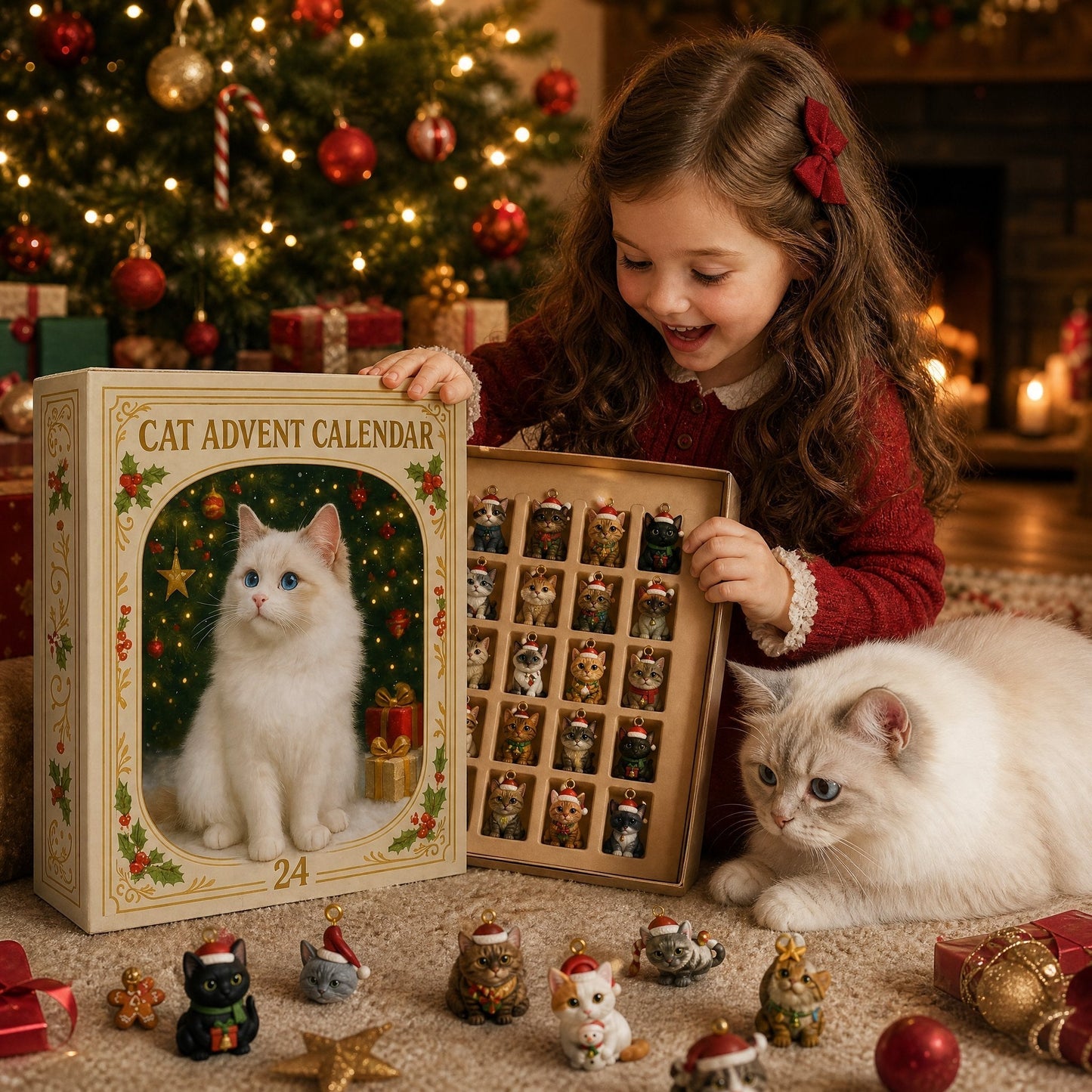 💥24‑Day Christmas Countdown Calendar🐱 Adorable Cat Tree Ornaments