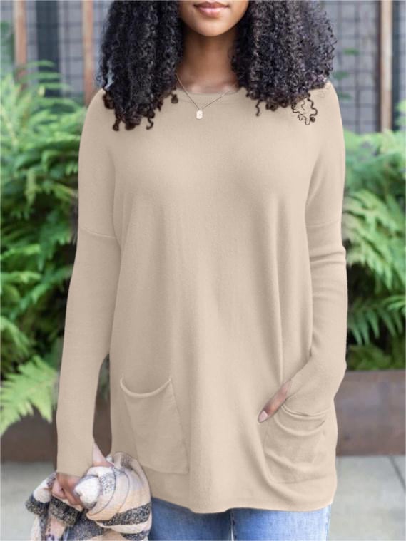 ✨This month's best-selling products💥LONG SLEEVE THUMBHOLE SWEATER POCKET TUNIC - naotstore