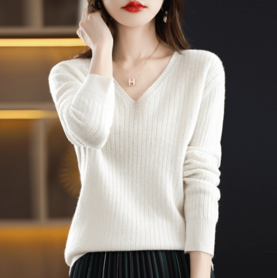 💥Hottest items this month - V-Neck Pullover Long Sleeve Solid Color Cashmere Sweater - naotstore