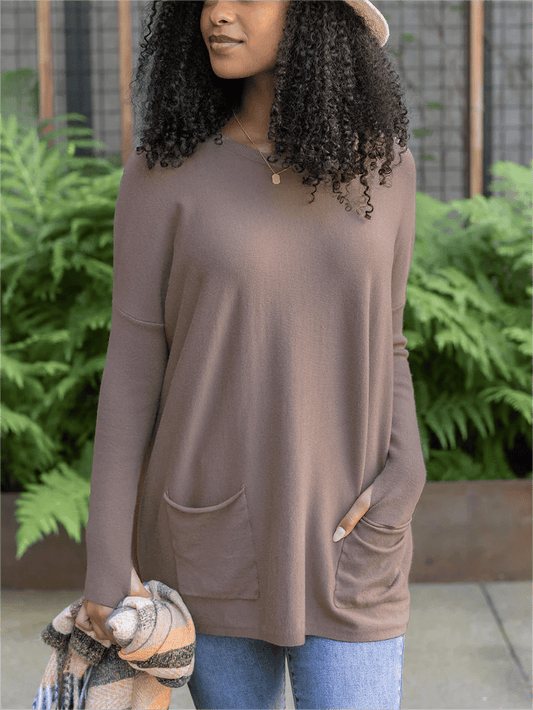 ✨This month's best-selling products💥LONG SLEEVE THUMBHOLE SWEATER POCKET TUNIC - naotstore