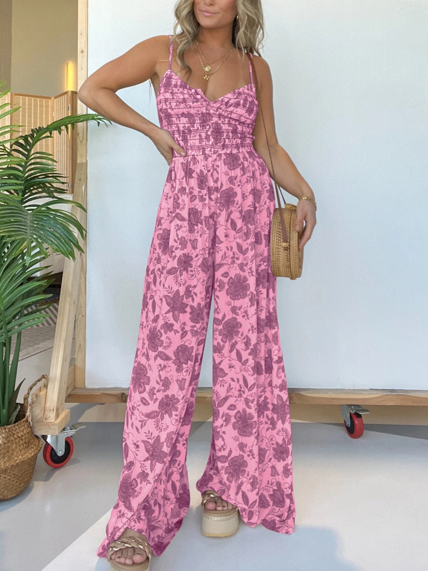 🔥Last day! 💥Special sale - Floral Suspender Wide-Leg Jumpsuit - naotstore