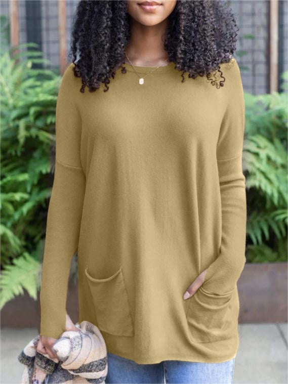 ✨This month's best-selling products💥LONG SLEEVE THUMBHOLE SWEATER POCKET TUNIC - naotstore