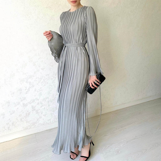 Naotstore - Pleated Bell Sleeve Maxi Dress